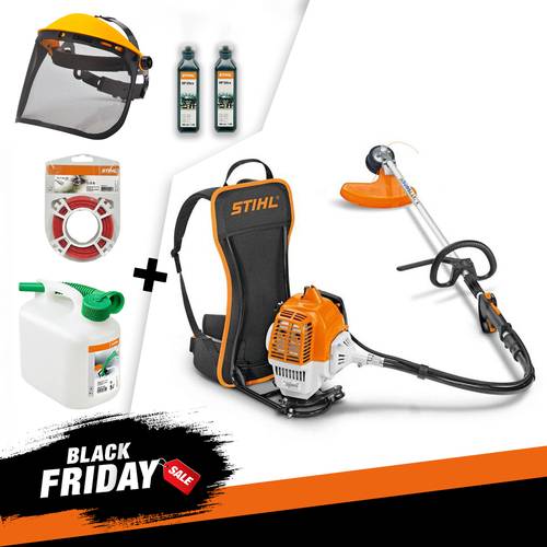 DECESPUGLIATORE SPALLEGGIATO A SCOPPIO STIHL FR 235 + 2 HP Ultra 100 ml + filo + visiera + tanica