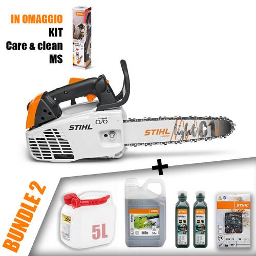 MOTOSEGA A SCOPPIO STIHL MS 194 T - spranga 30 cm 1/4"P + Tanica 5L + 3L bioplus + 2 hp ultra 100 ml + catena + omaggio kit care & clean MS