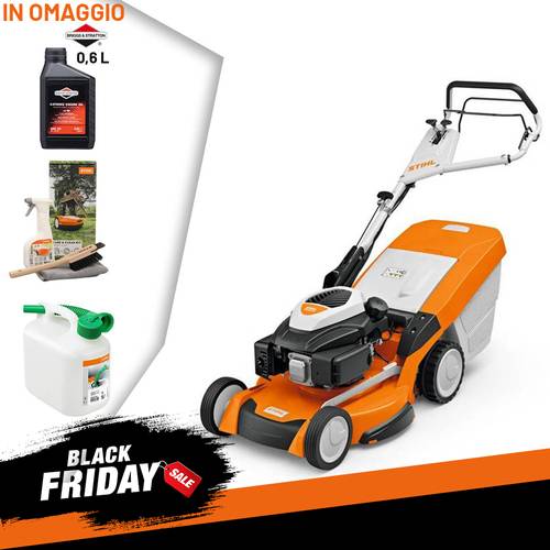 TOSAERBA A SCOPPIO STIHL RM 655 VS con olio 0,6L + care & Clean Kit + tanica 5L omaggio