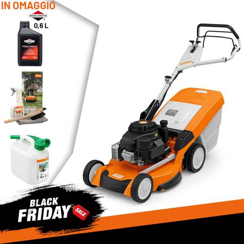 TOSAERBA A SCOPPIO STIHL RM 655 YS con olio 0,6L + care & Clean Kit + tanica 5L in omaggio