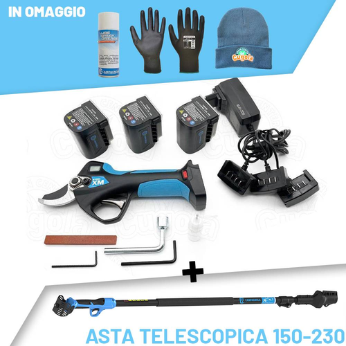 Forbice elettrica a batteria Campagnola STARK XM  con 3 batterie + asta telescopica 150-230 + omaggi