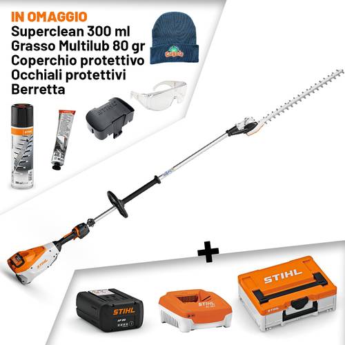 TAGLIASIEPI PROLUNGATO A BATTERIA STIHL HLA 135 + AP 20 + AL 301+ box contenitore + omaggi