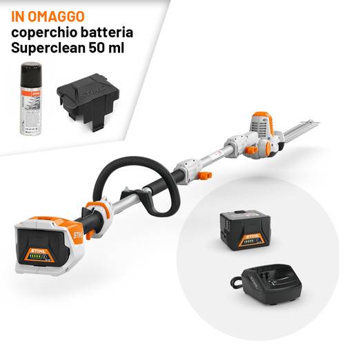 TOSASIEPI A BATTERIA PROLUNGATO STIHL HLA 56 con batteria AK 20 e AL 101 + coperchio batteria + superclean 50 ml