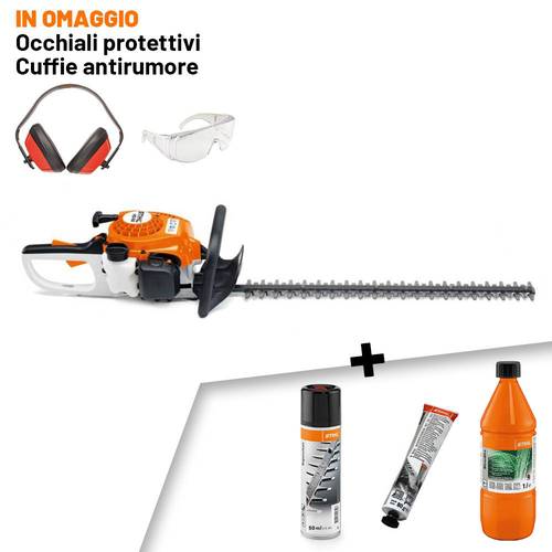 TOSASIEPI A SCOPPIO STIHL HS 45  - lama cm 60 + Superclean 50 ml + Grasso Multilub 80 gr + 1L Motomix + omaggi