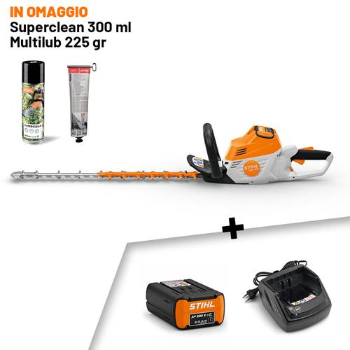 TOSASIEPI A BATTERIA STIHL HSA 100 - 60 cm + AP 200S + AL 101 + SUPERCLEAN + MULTILUB