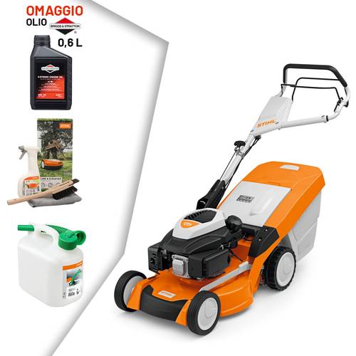 TOSAERBA A SCOPPIO STIHL RM 655 V con olio 0,6L + Care & Cleat KIt + tanica da 5L in omaggio